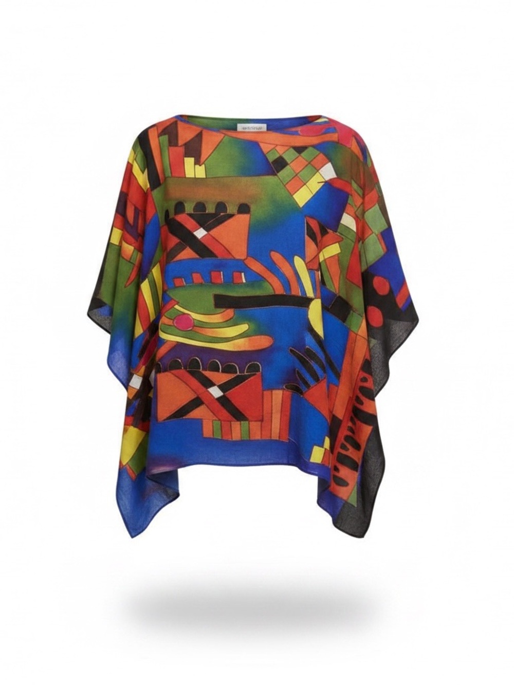Dilemma Vintage Multicolor Abstract Hand Painted 100% silk  Poncho top OS